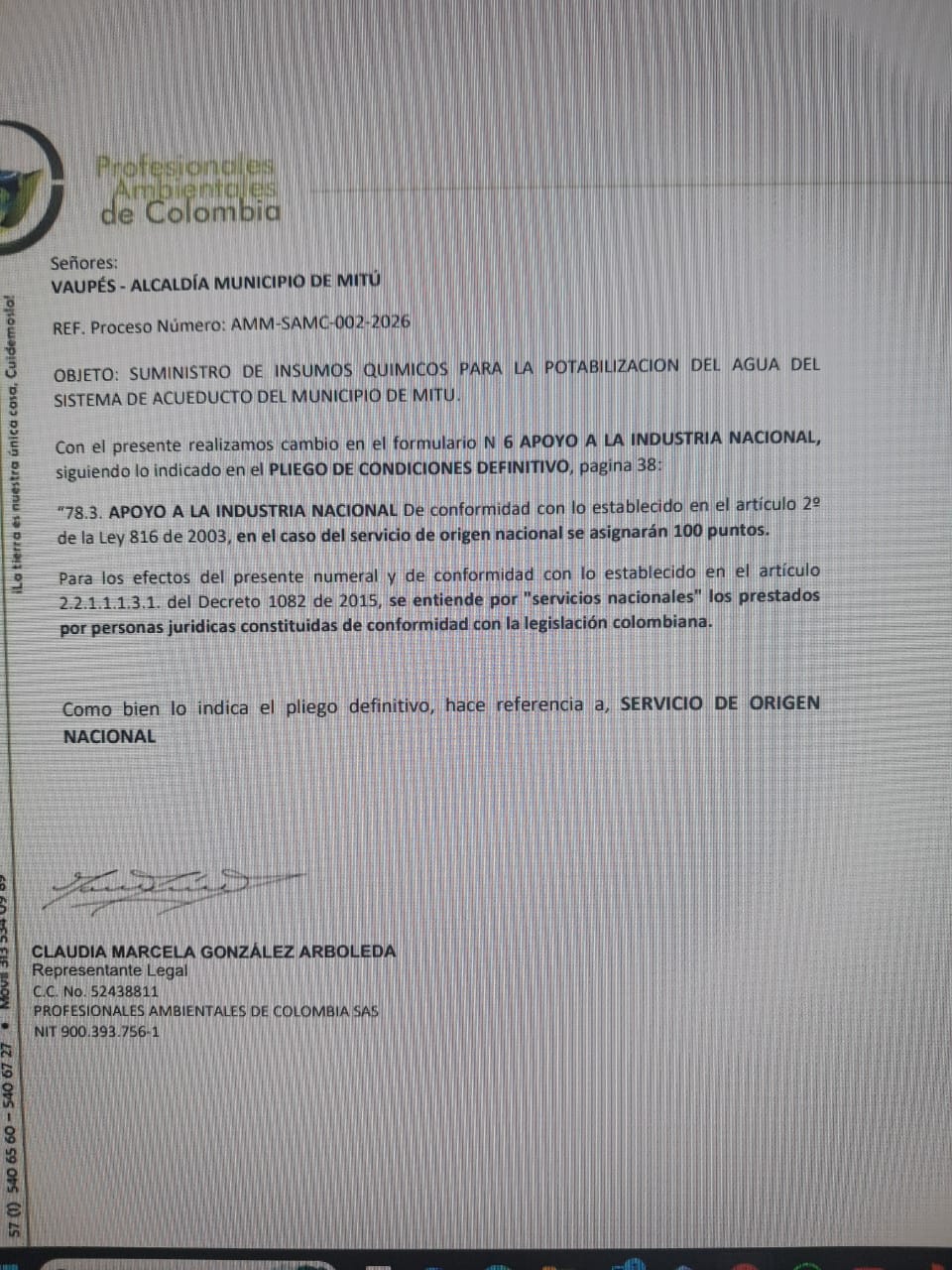 PROFESIONALES AMBIENTALES DE COLOMBIA SAS